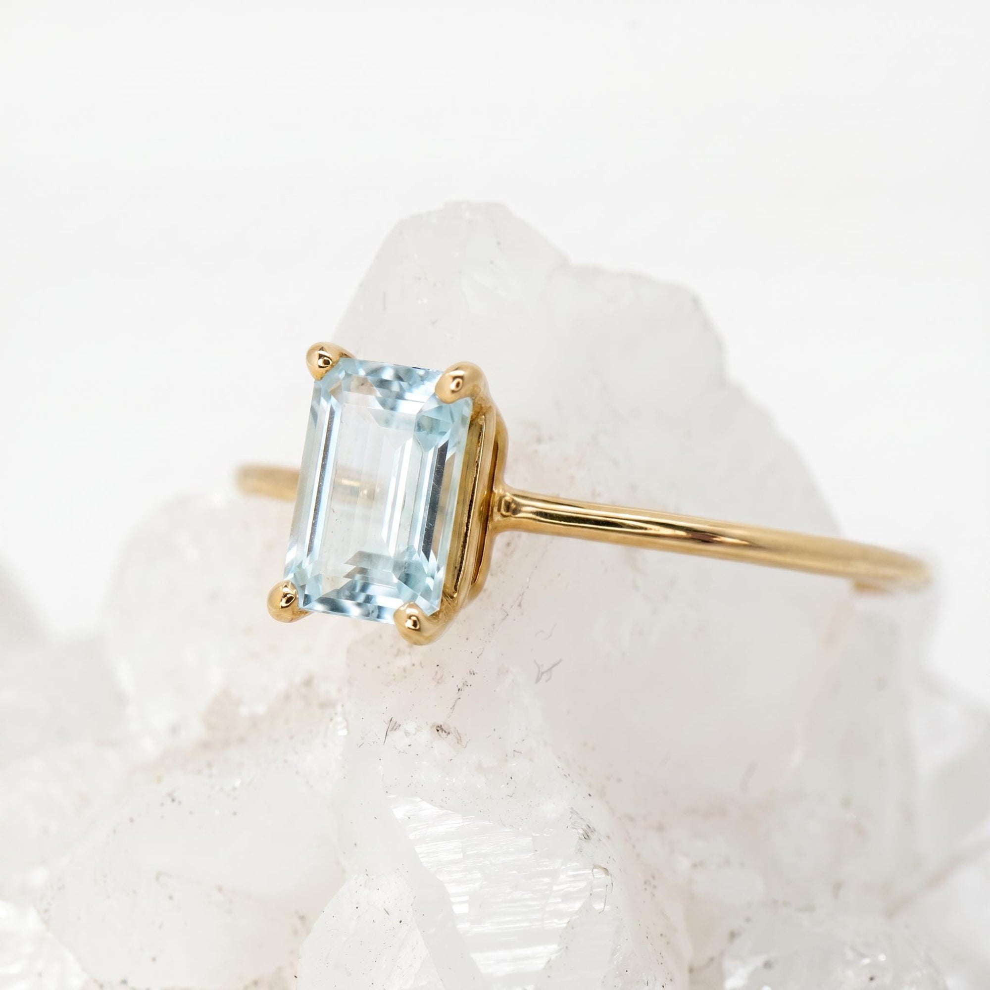 14k Gold Emerald Cut Aquamarine Ring - Melt'm Jewelry