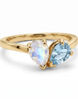 Toi et Moi Ring 14k Gold, Moonstone & Aquamarine Engagement Ring, You and Me Ring - Melt'm Jewelry