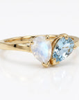 Toi et Moi Ring 14k Gold, Moonstone & Aquamarine Engagement Ring, You and Me Ring - Melt'm Jewelry