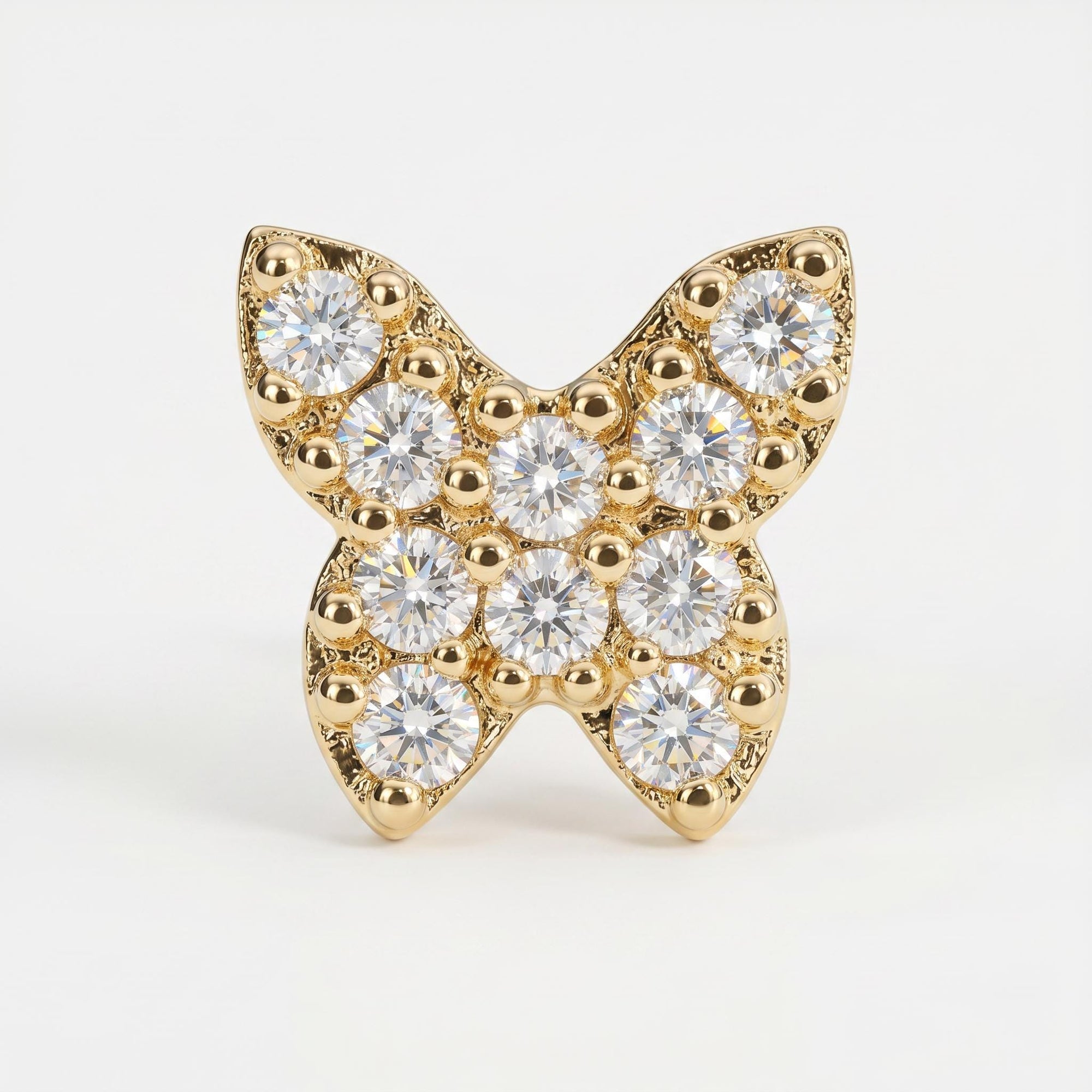 CZ Butterfly Flat Back Earrings 14k Solid Gold (single or pair)