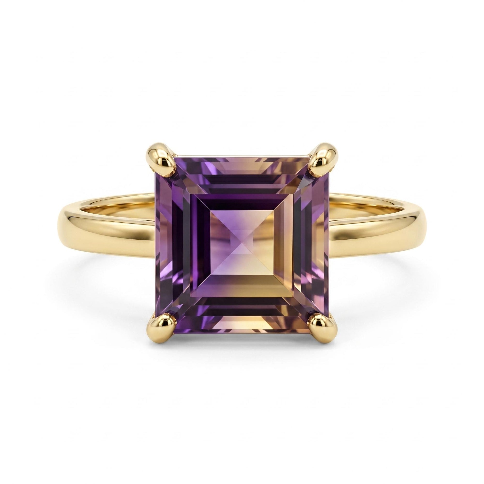 14k Solid Gold Square Ametrine Ring