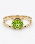 14k Gold Peridot Ring, Oval Engagement Ring, Double Band Ring - Melt'm Jewelry