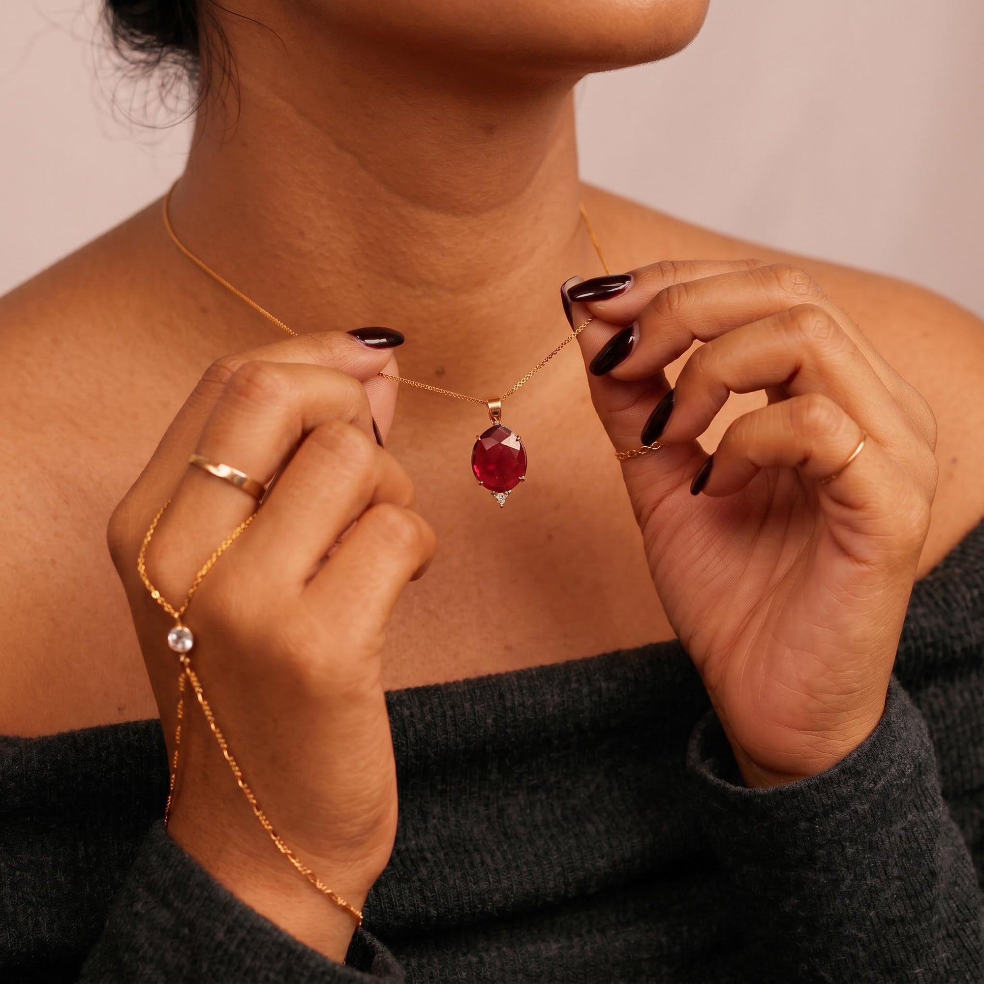 Pink Tourmaline Necklace 14k Gold, Rose Cut Tourmaline and Triangle Diamond Pendant - Melt'm Jewelry