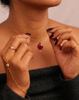 Pink Tourmaline Necklace 14k Gold, Rose Cut Tourmaline and Triangle Diamond Pendant - Melt'm Jewelry