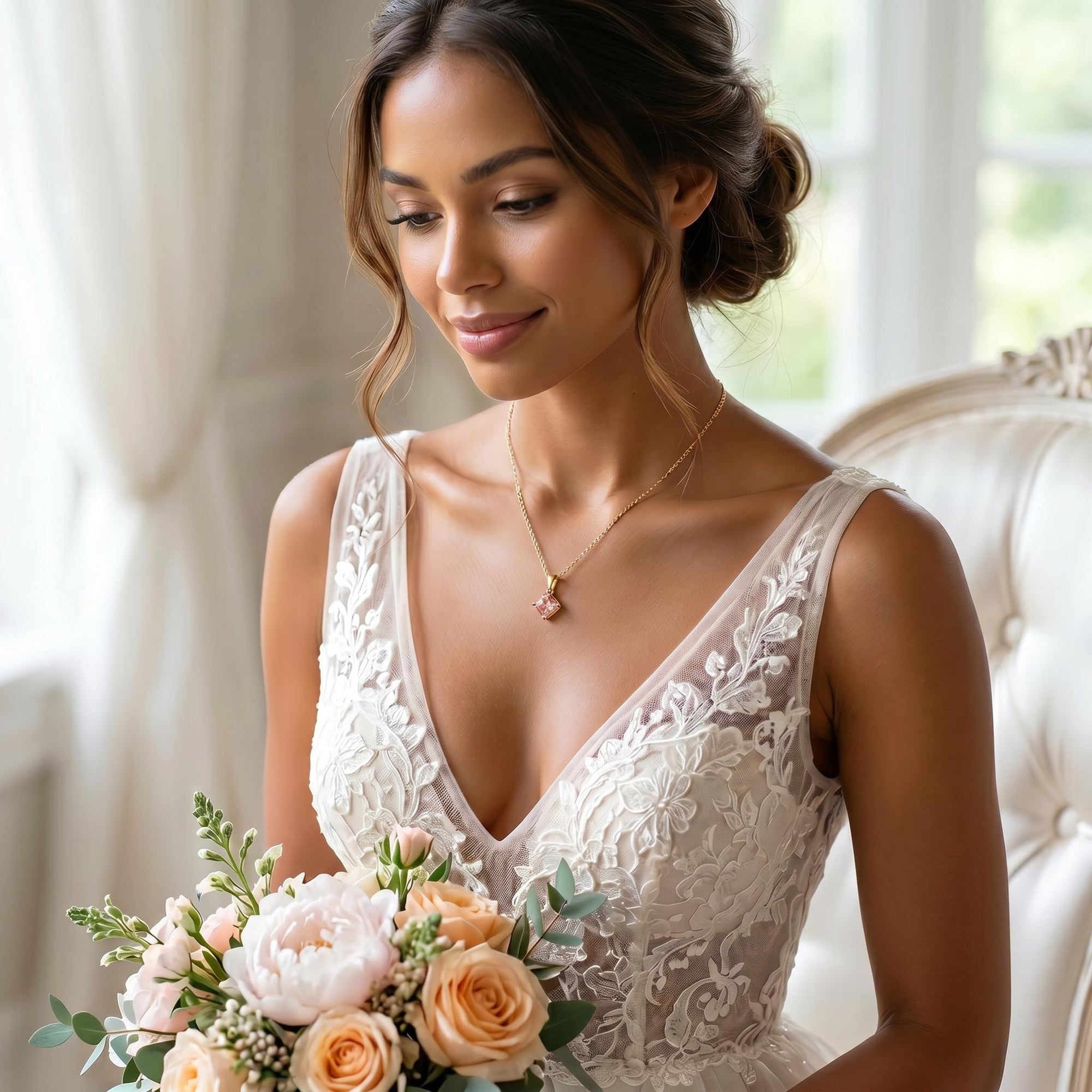 Blush Princess Morganite Necklace in1 4k Solid Gold - Melt'm Jewelry