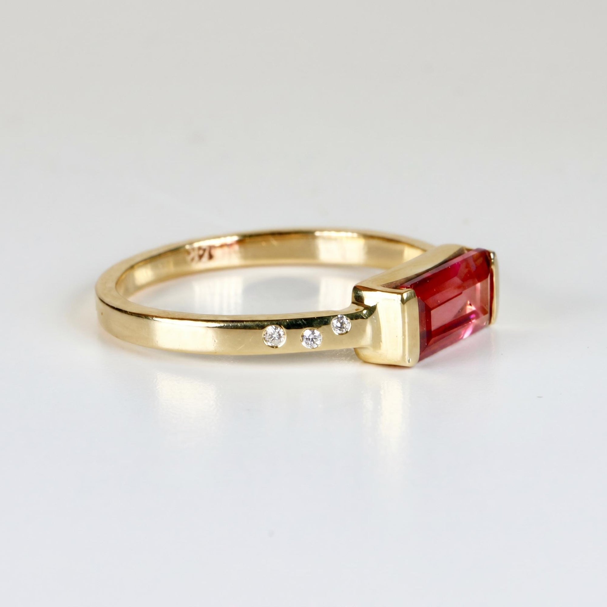 Baguette Pink Tourmaline Ring in 14k Gold, October Birthstone Jewelry - Melt'm Jewelry