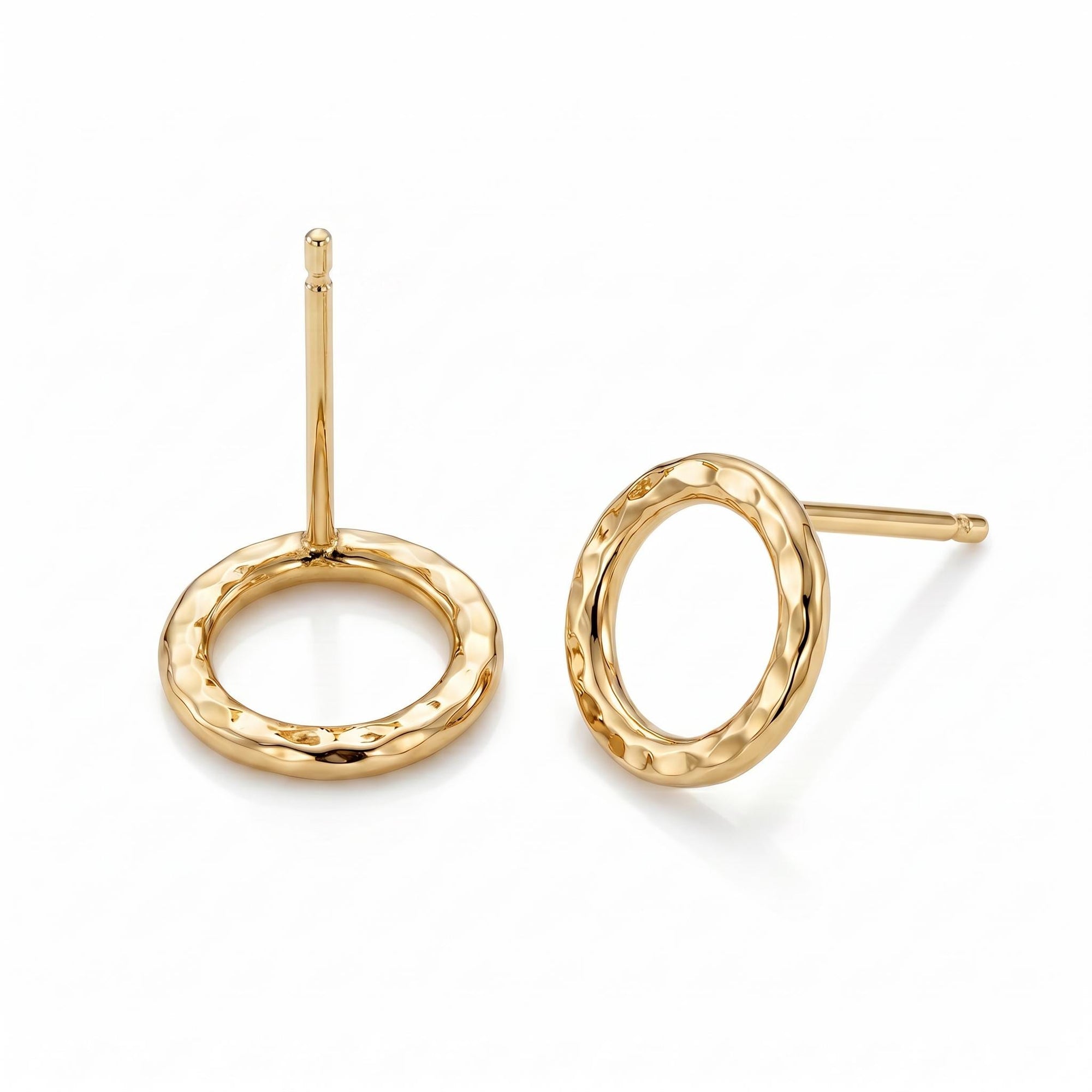 14k Hammered Gold Circle Stud Earrings - Melt'm Jewelry