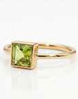 Princess Cut (Square) Peridot Ring 14k White Gold Bezel Setting - Melt'm Jewelry