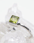 Princess Cut (Square) Peridot Ring 14k White Gold Bezel Setting - Melt'm Jewelry