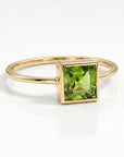 Princess Cut (Square) Peridot Ring 14k White Gold Bezel Setting - Melt'm Jewelry