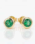 14k Gold Bezel Set Emerald Stud Earrings - Melt'm Jewelry
