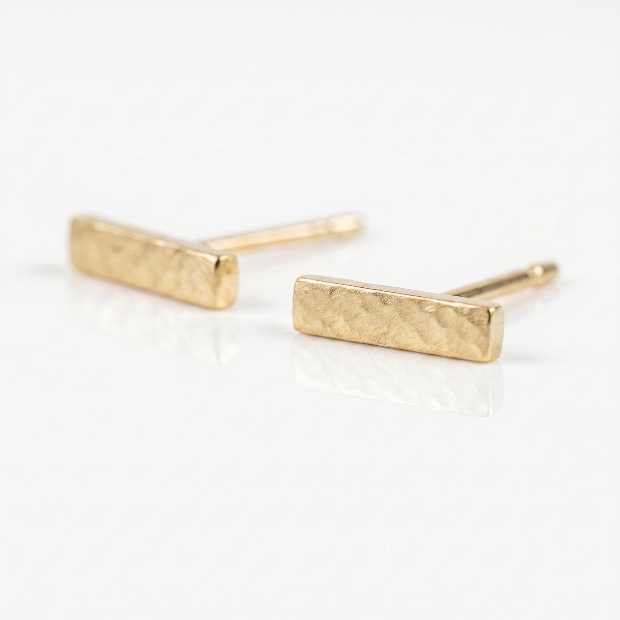 14k Solid Gold Hammered Bar Stud Earrings (SINGLE OR PAIR) - Melt'm Jewelry