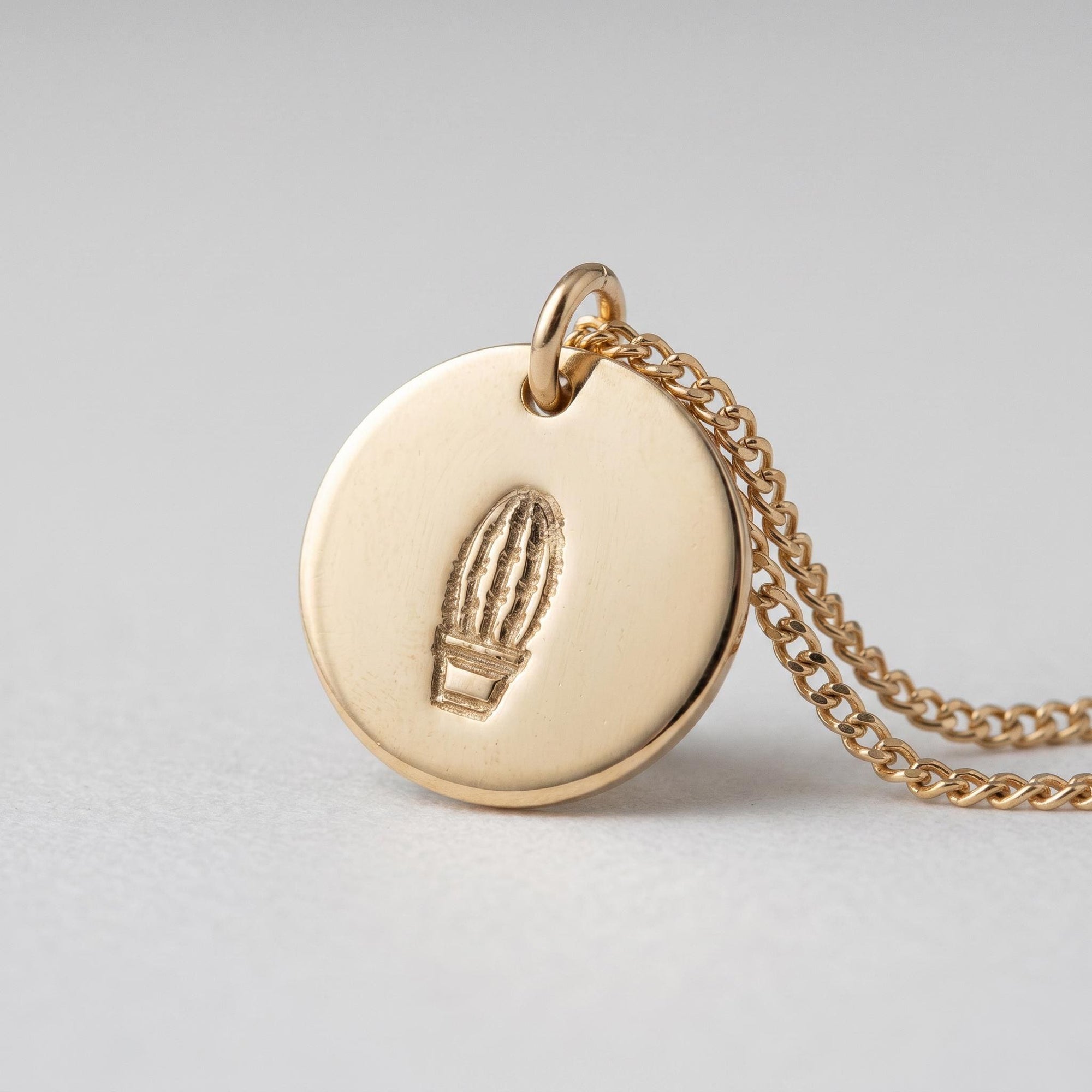 Dainty Personalized Gold Disc Necklace (Cactus, Bee, ASL Sign)