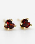 Garnet Heart Stud Earrings 14k Gold - Melt'm Jewelry