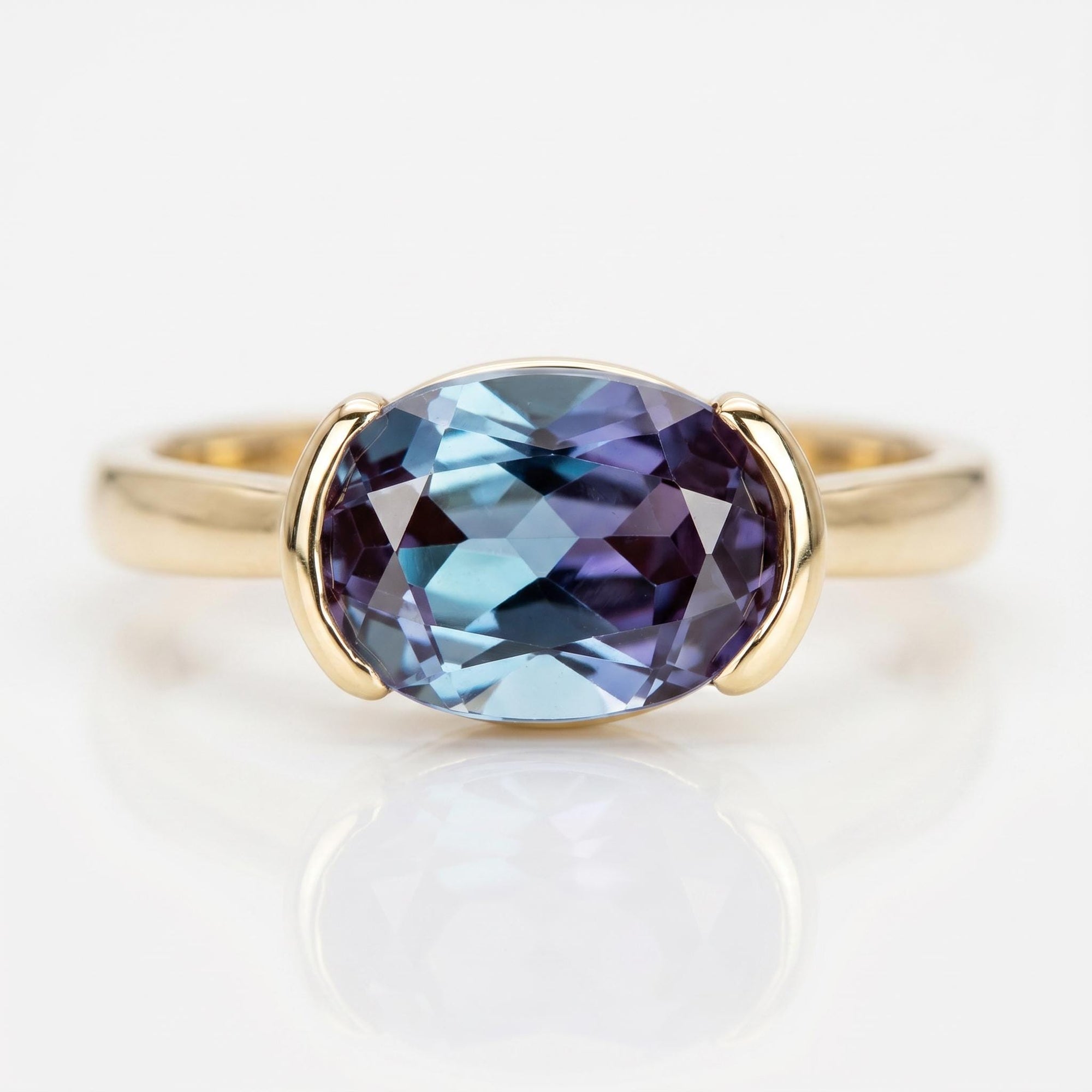 East West Half Bezel Sapphire Engagement Ring 14k Gold