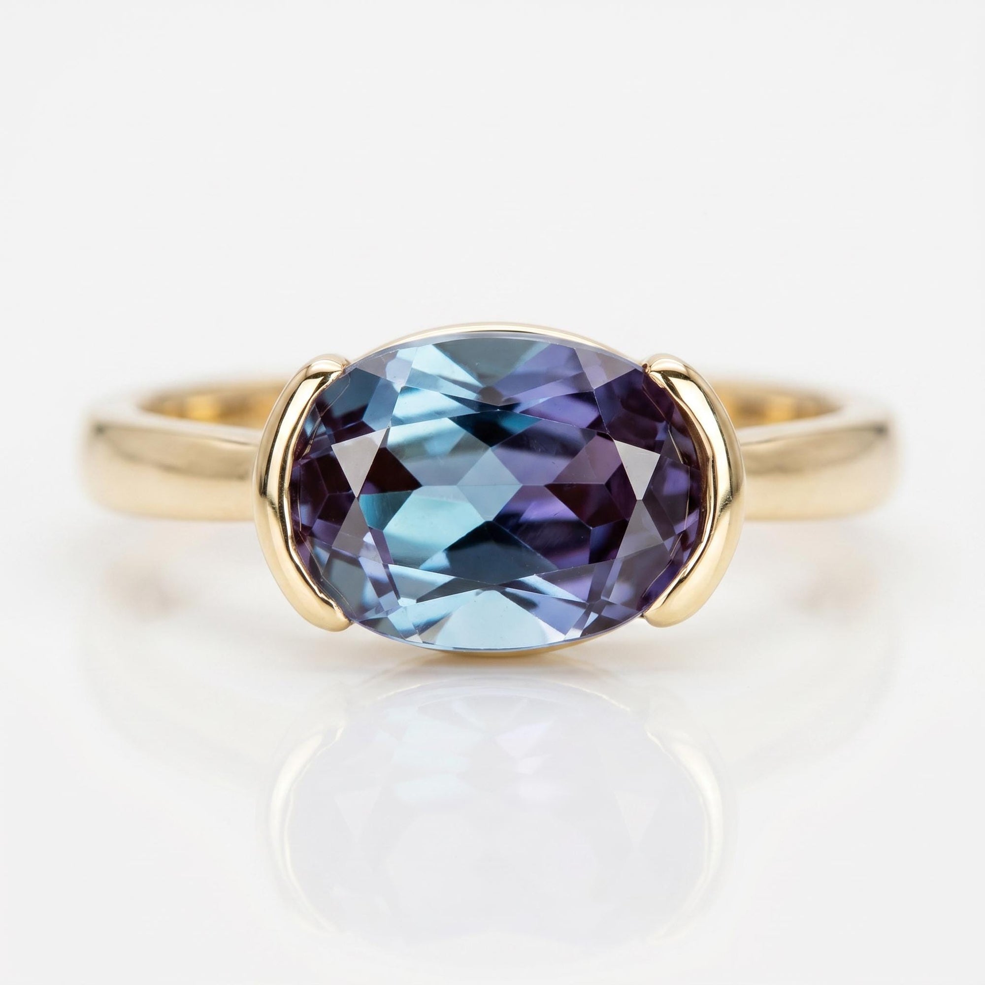 East West Half Bezel Sapphire Engagement Ring 14k Gold - Melt'm Jewelry