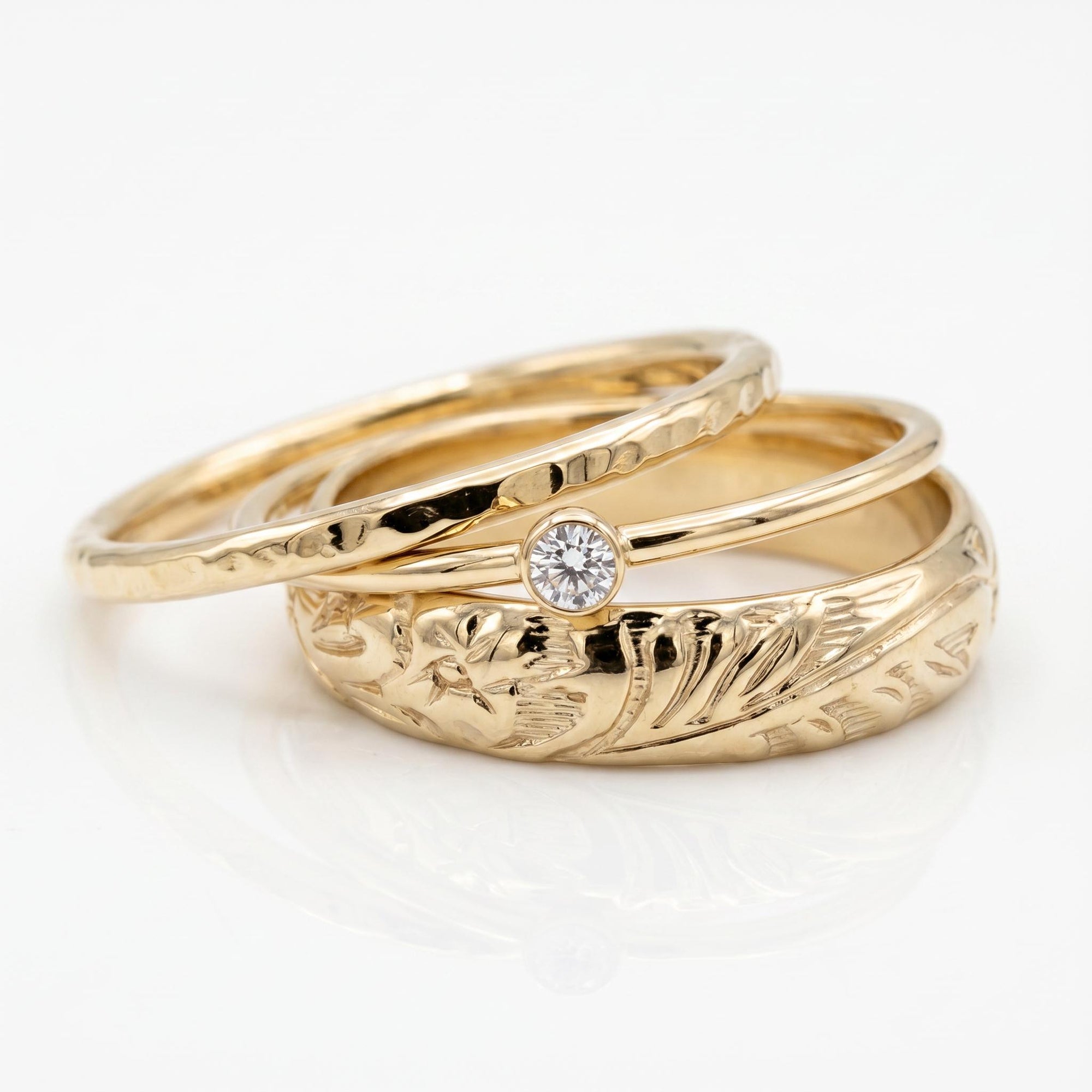 Set of 3 Gold Hammered Band Rings -Stacking Ring Set - Melt'm Jewelry