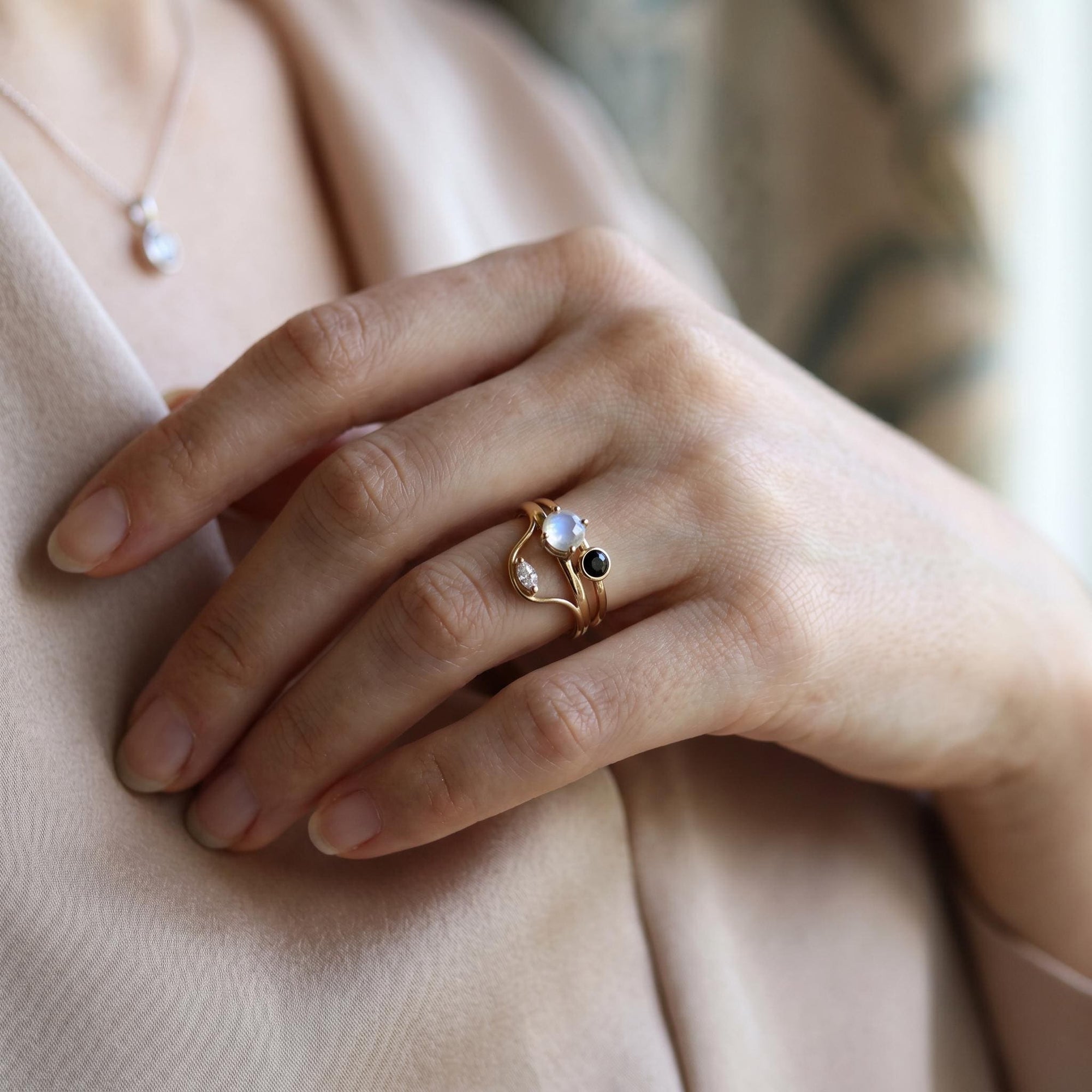 Rainbow Moonstone 14k Gold Ring - Melt'm Jewelry