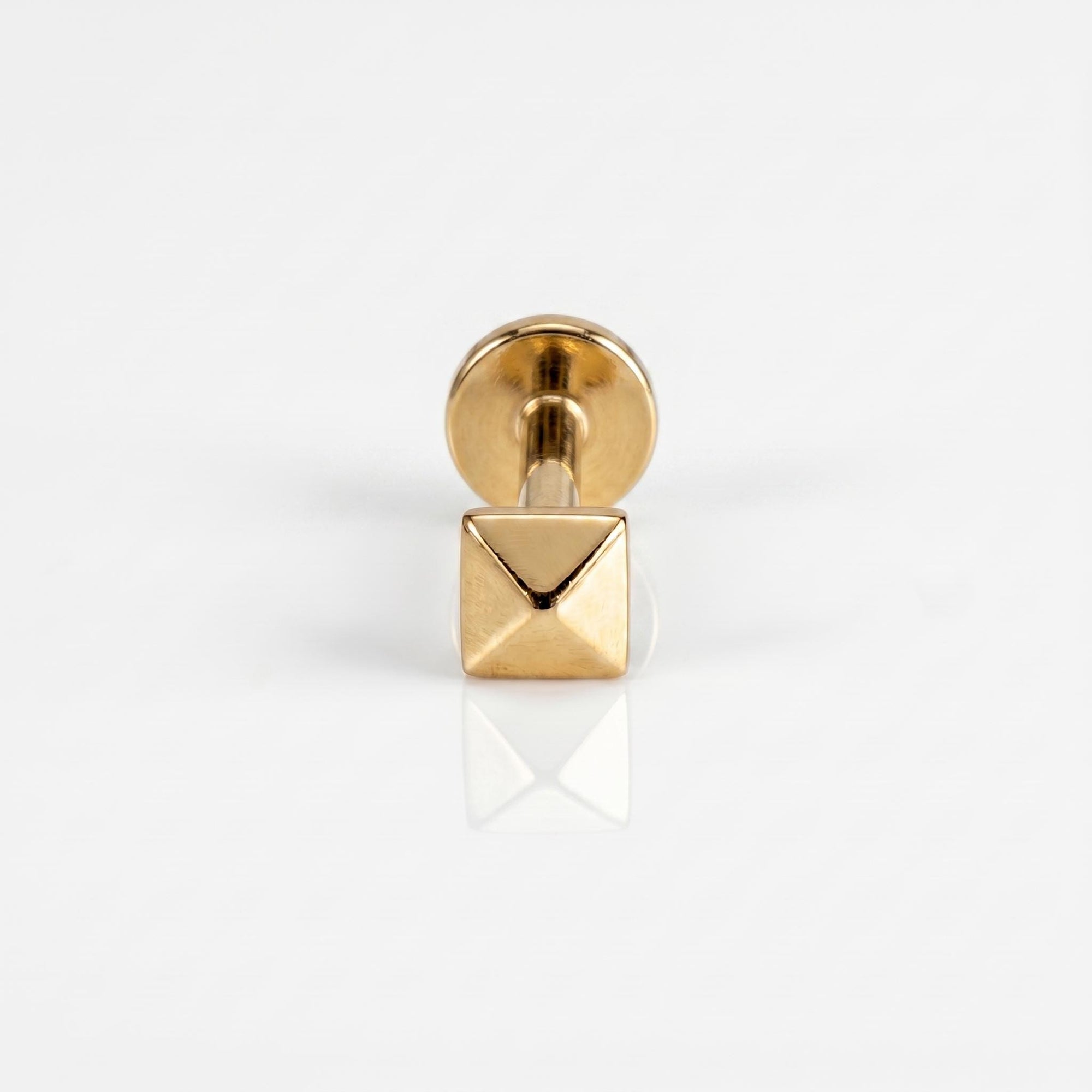 Teeny Tiny Pyramid Flat Back Earrings 14k Solid Gold, Internally Threaded Ear piercings - Melt'm Jewelry