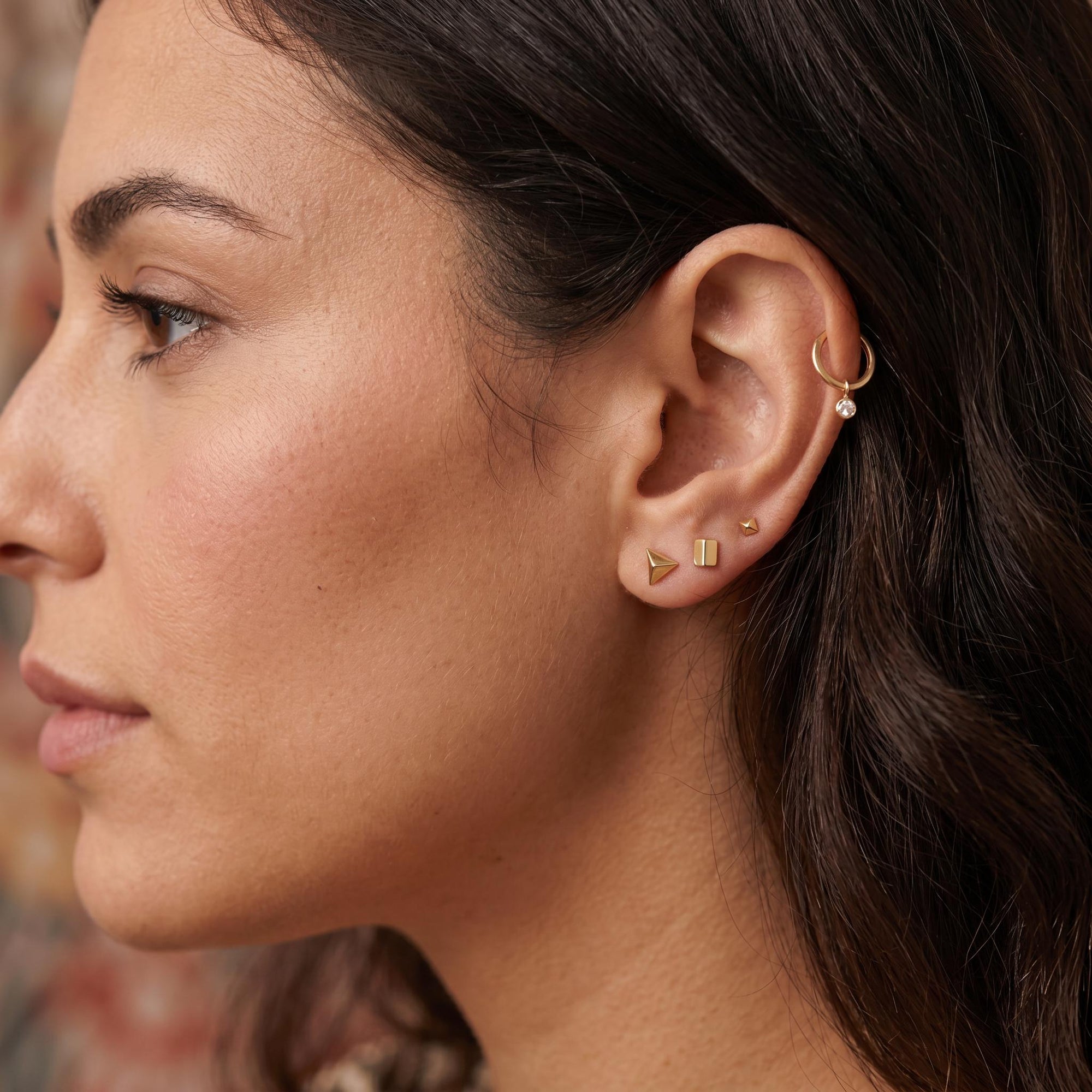 Teeny Tiny Pyramid Flat Back Earrings 14k Solid Gold, Internally Threaded Ear piercings - Melt'm Jewelry