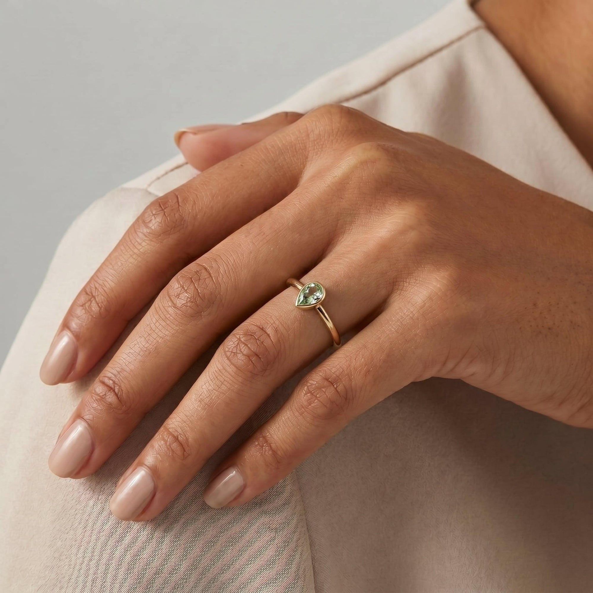 Pear Green Tourmaline Ring 14k Gold - Melt'm Jewelry