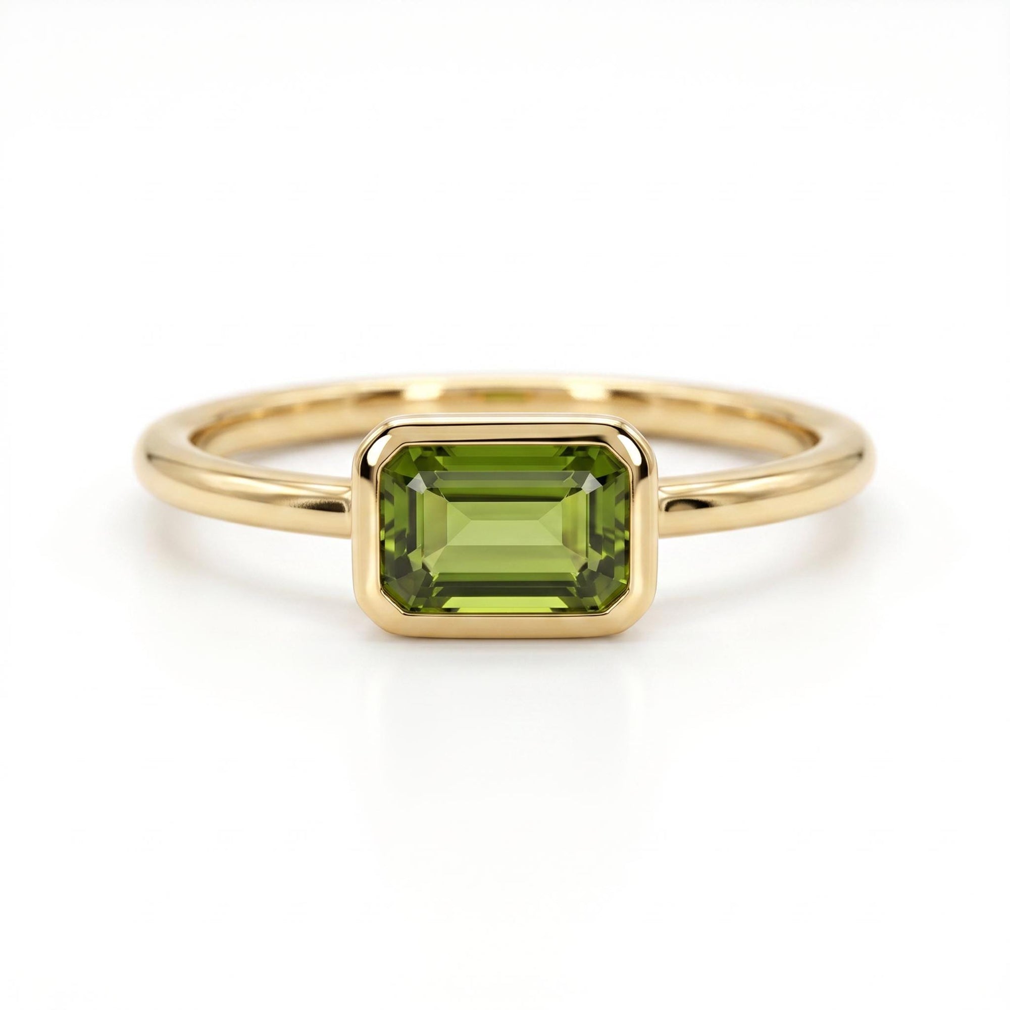 Emerald Cut Bezel Set Green Tourmaline Ring in 14k Gold - Melt'm Jewelry