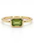 Emerald Cut Bezel Set Green Tourmaline Ring in 14k Gold - Melt'm Jewelry