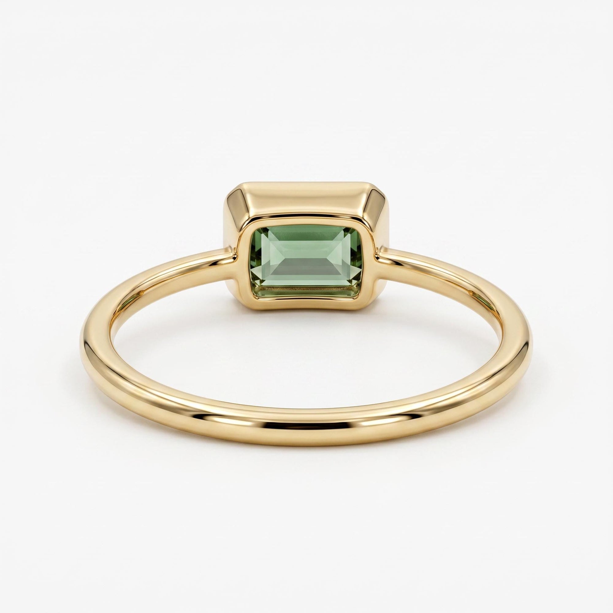 Emerald Cut Bezel Set Green Tourmaline Ring in 14k Gold - Melt'm Jewelry