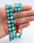 Amazonite Charm Holder Necklace, 16 Inch Hand Knotted Silk Choker, Gold Filled Turquoise Blue Gemstone Bead Necklace with Removable Charms