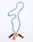 Aquamarine Charm Holder Necklace, 16 Inch Silk Thread Hand Knotted Gemstone Choker, Gold Filled Beaded Necklace with Removable Charms