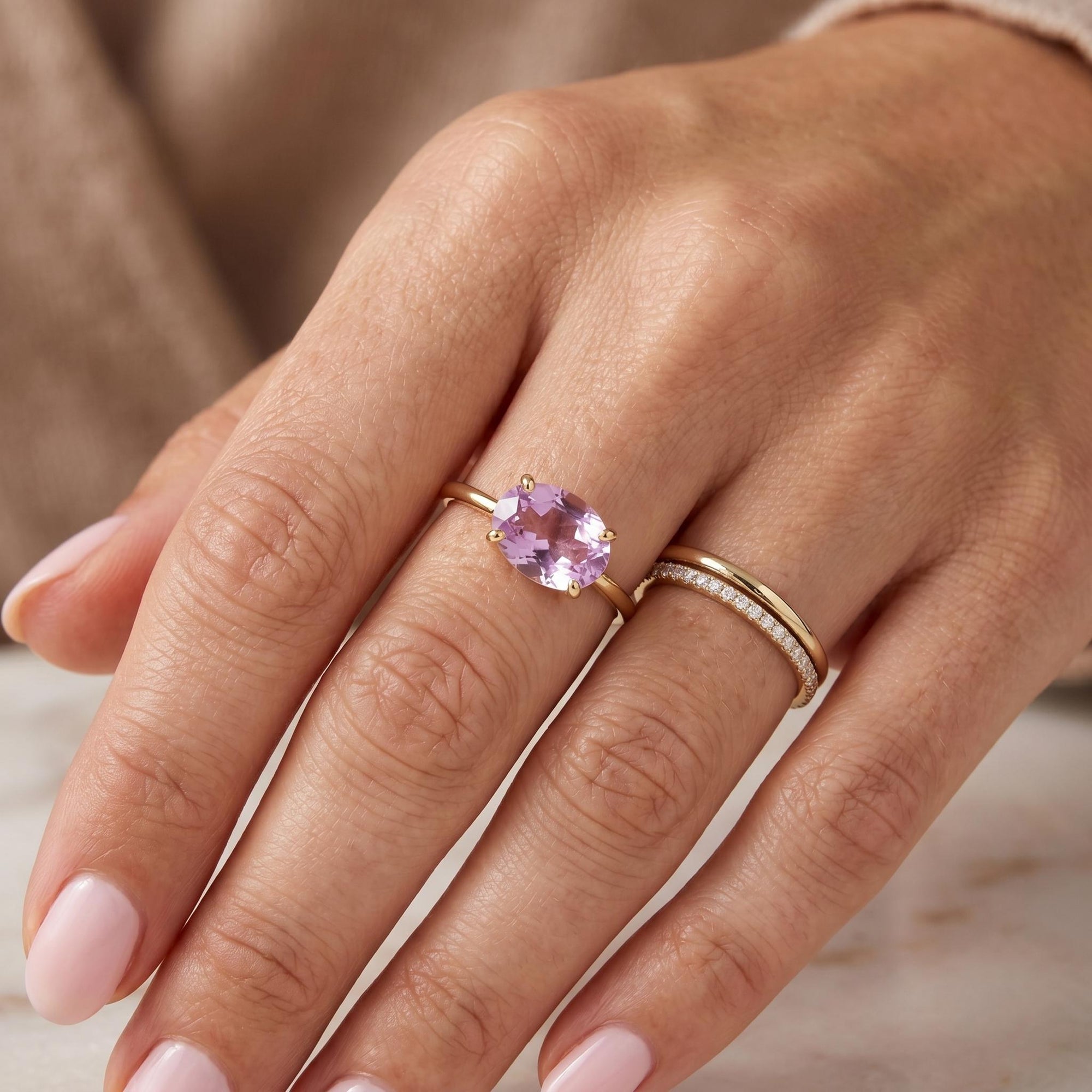 Ametrine Ring in 14k Yellow Gold, East West Oval Prong Set Cocktail Ring - Melt'm Jewelry