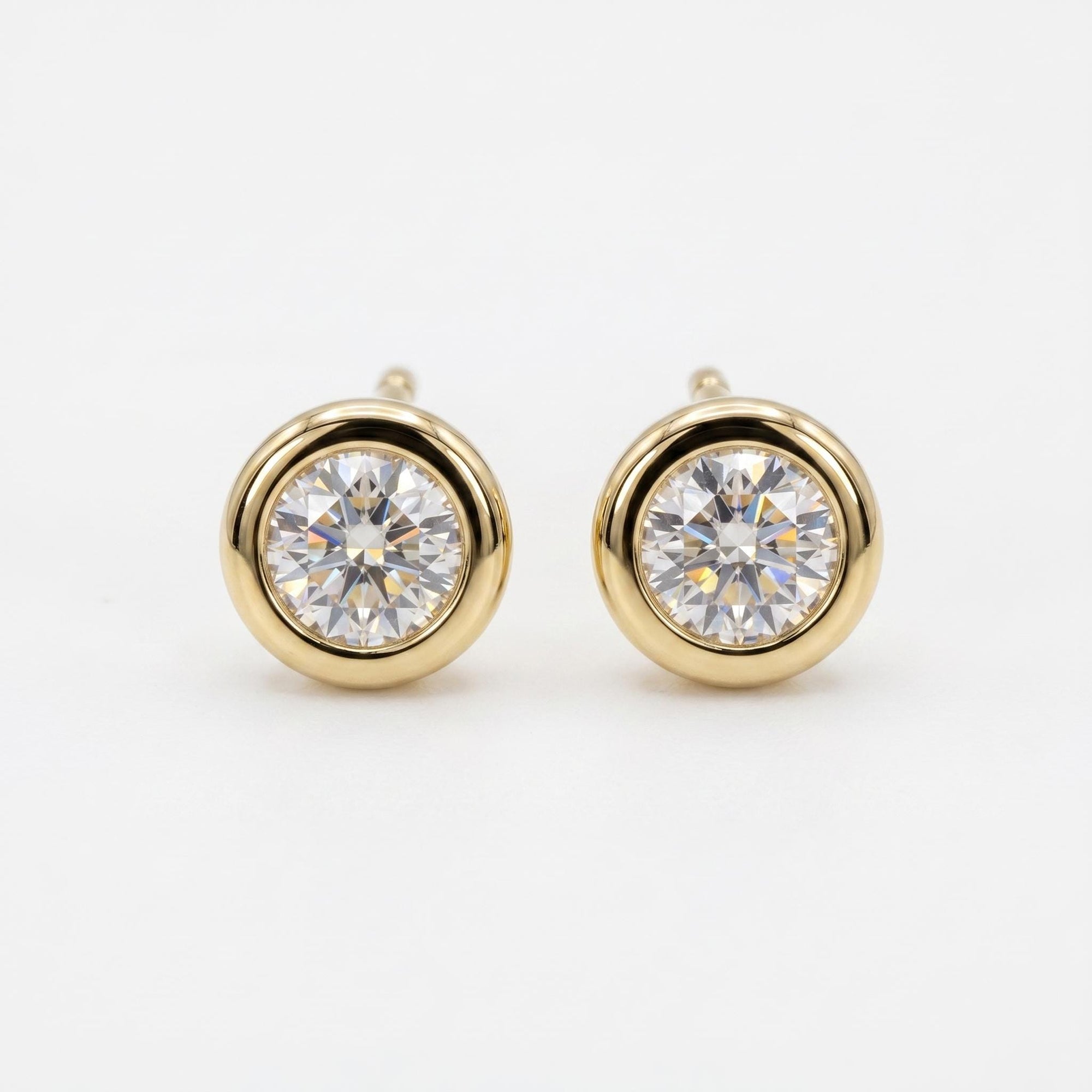 Moissanite Martini Stud Earrings in 14k Gold, 0.17ct Bezel Set Round Studs, Everyday Diamond Alternative