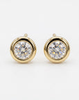 Moissanite Martini Stud Earrings in 14k Gold, 0.17ct Bezel Set Round Studs, Everyday Diamond Alternative