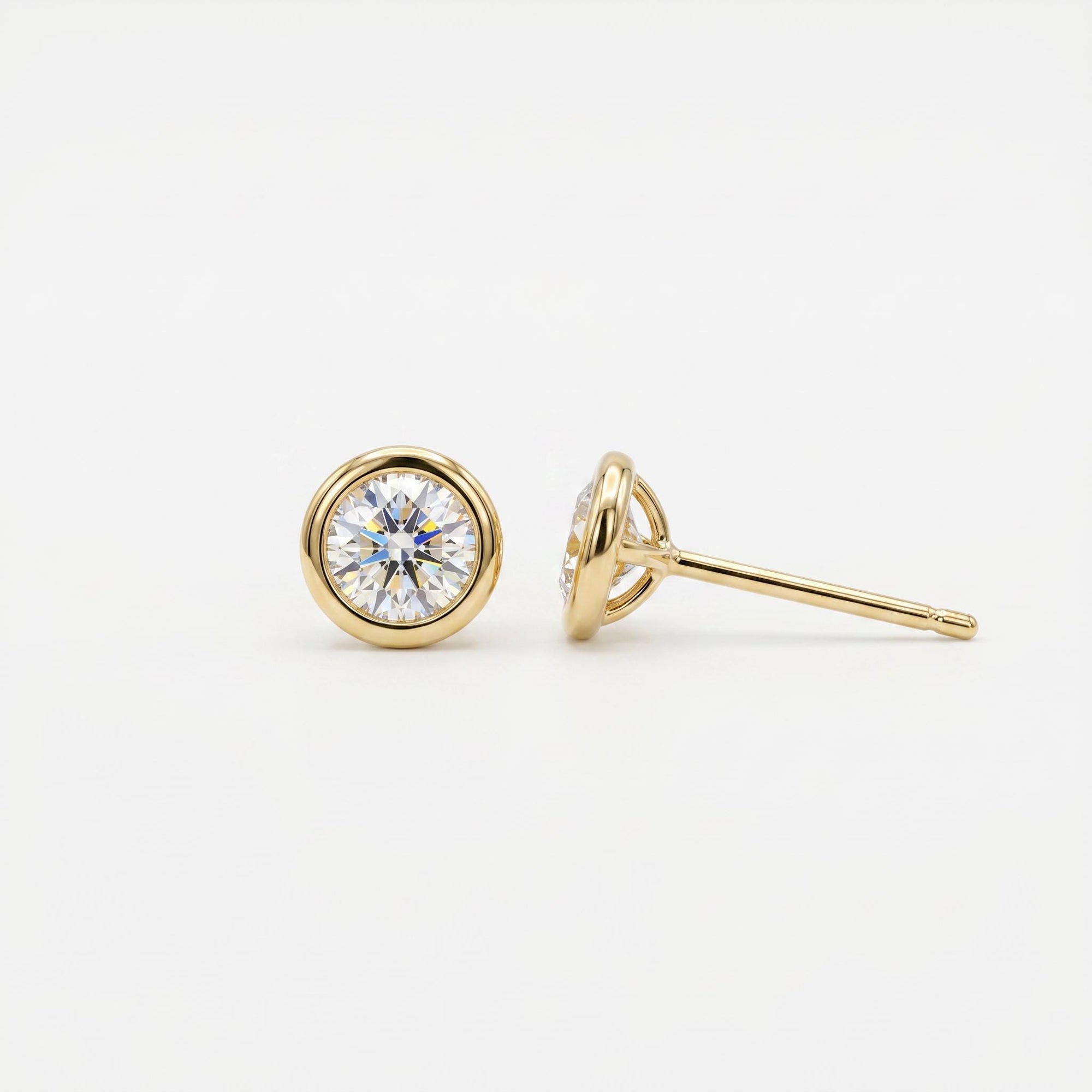 Moissanite Martini Stud Earrings in 14k Gold, 0.17ct Bezel Set Round Studs, Everyday Diamond Alternative