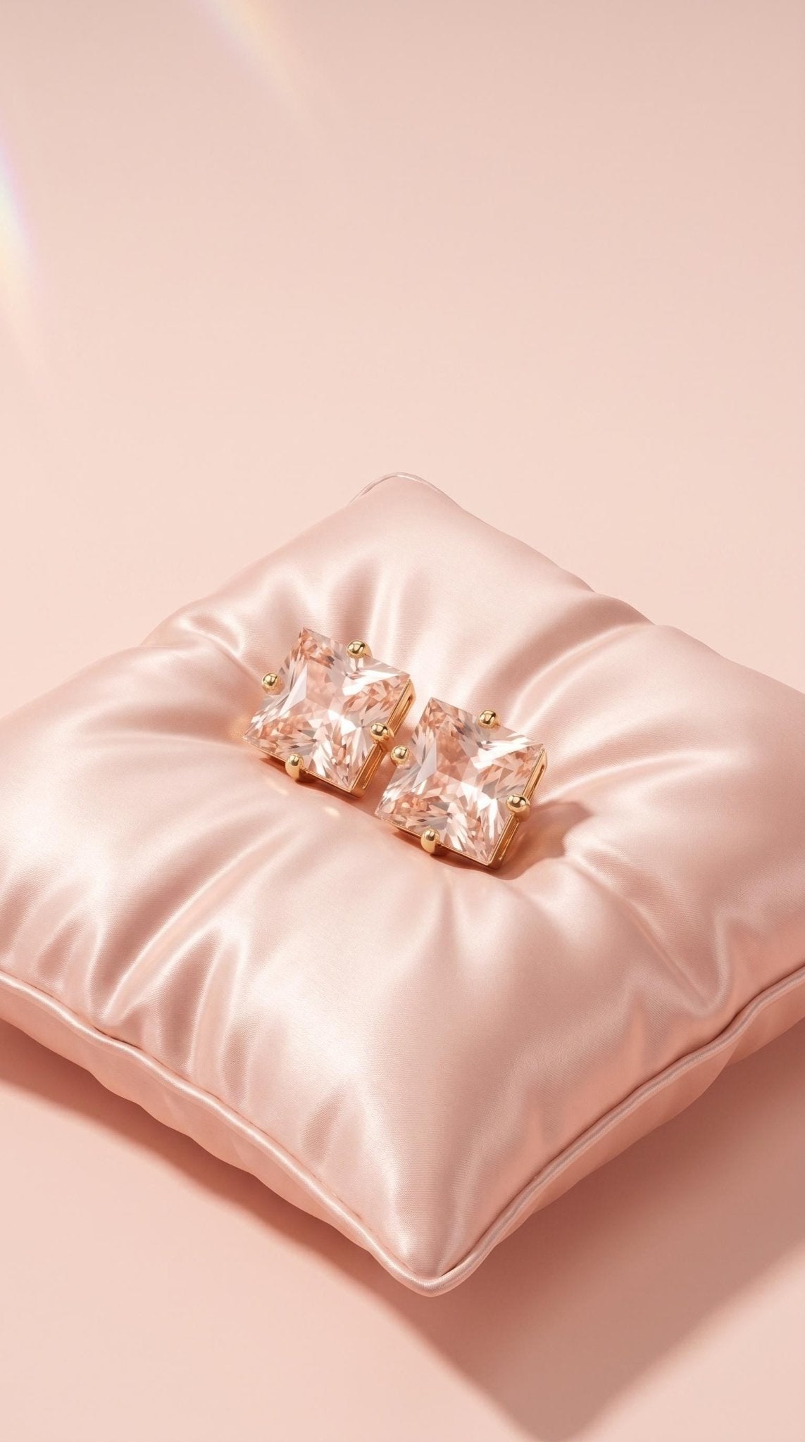 Princess Cut Morganite Stud Earrings 6mm in 14K Solid Gold | Square Pink Gemstone Earrings | Minimalist 4 Prong Studs - Melt'm Jewelry