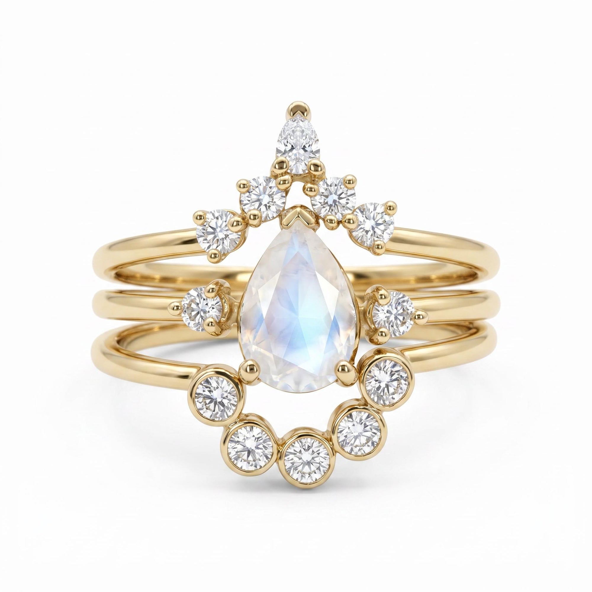 Pear Moonstone Ring with Diamond Accents - Melt'm Jewelry