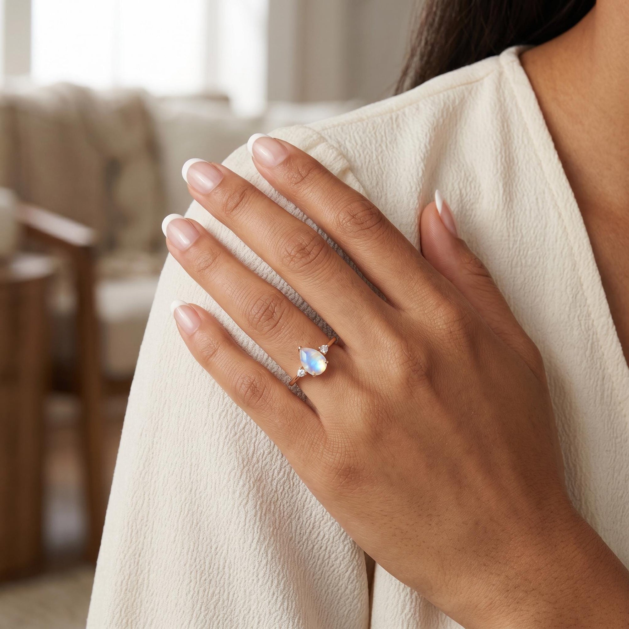 Pear Moonstone Ring with Diamond Accents - Melt'm Jewelry