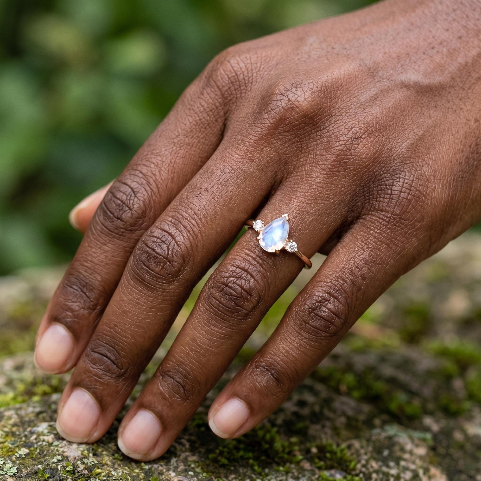 Pear Moonstone Ring with Diamond Accents - Melt'm Jewelry