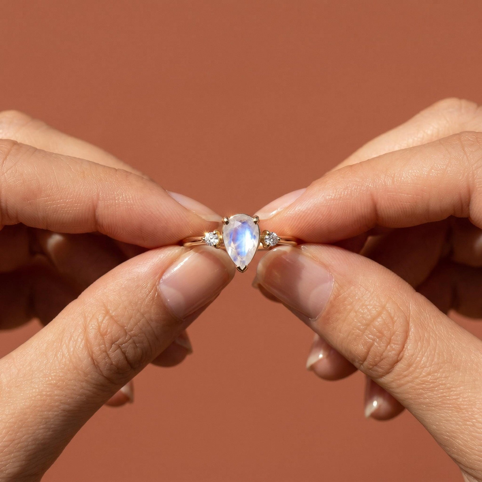 Pear Moonstone Ring with Diamond Accents - Melt'm Jewelry