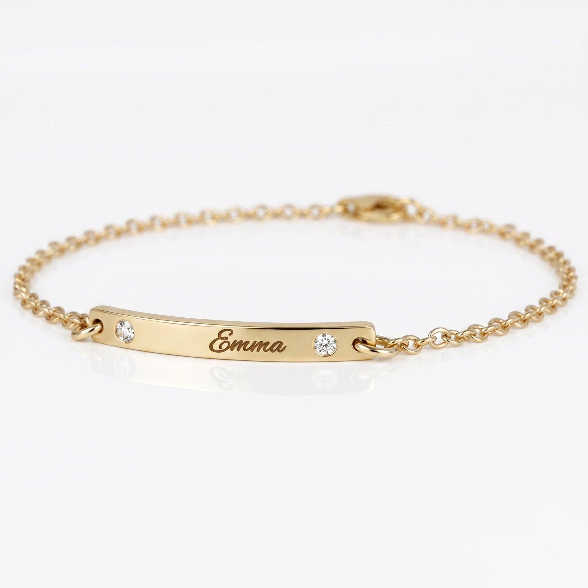14k Solid Gold Custom Bar Bracelet, Personalized Nameplate