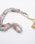 Natural Morganite Tube Necklace, 10x6mm Hand Knotted on Silk, Gold Filled Paperclip Chain, Adjustable Pastel Gemstone Necklace