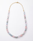 Natural Morganite Tube Necklace, 10x6mm Hand Knotted on Silk, Gold Filled Paperclip Chain, Adjustable Pastel Gemstone Necklace
