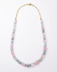 Natural Morganite Tube Necklace, 10x6mm Hand Knotted on Silk, Gold Filled Paperclip Chain - Melt'm Jewelry