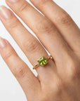 Princess Cut (Square) Peridot Ring 14k White Gold Bezel Setting - Melt'm Jewelry