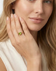 Princess Cut (Square) Peridot Ring 14k White Gold Bezel Setting - Melt'm Jewelry