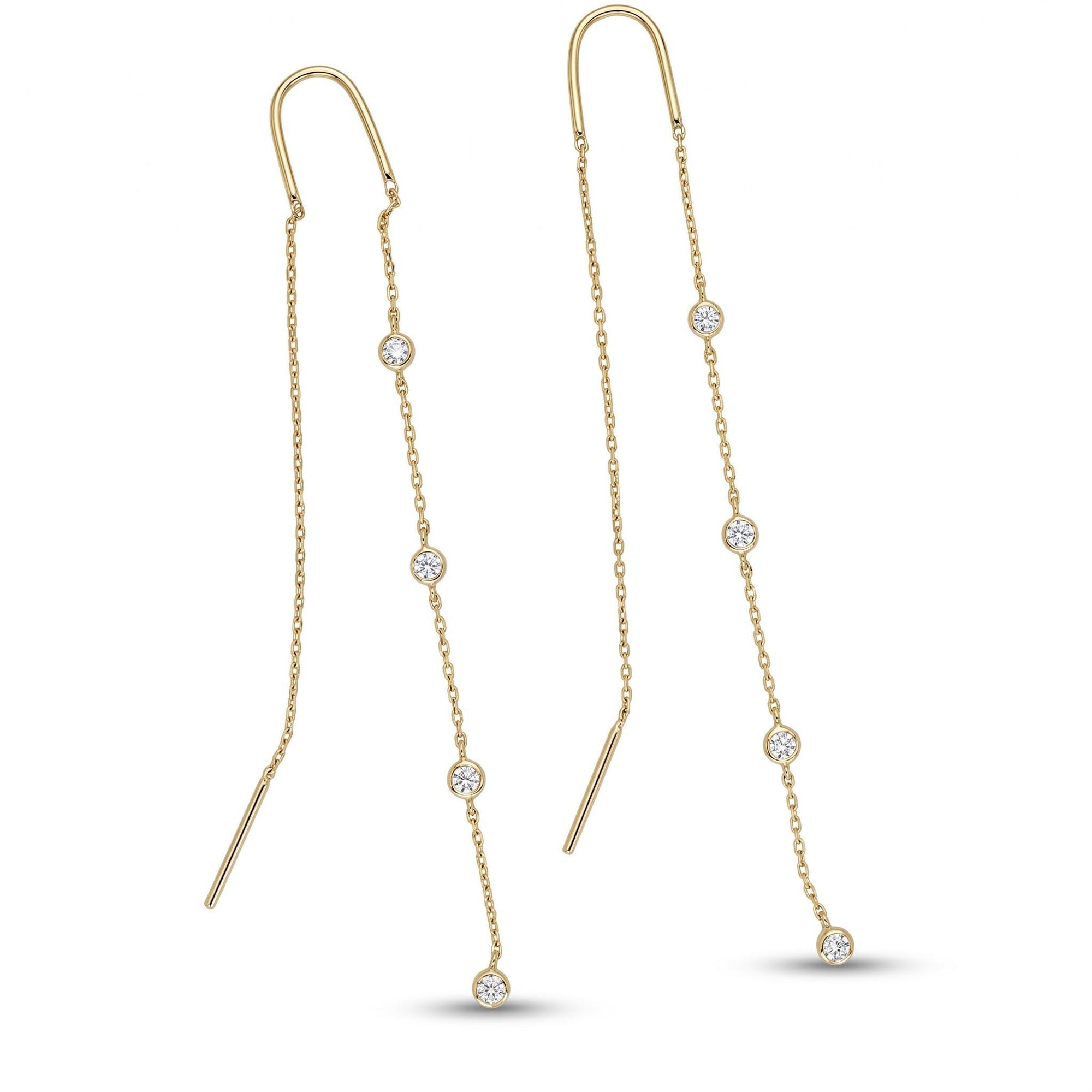 Diamond By The Yard Earrings, 14k Gold Diamond Threader Earrings - Melt'm Jewelry