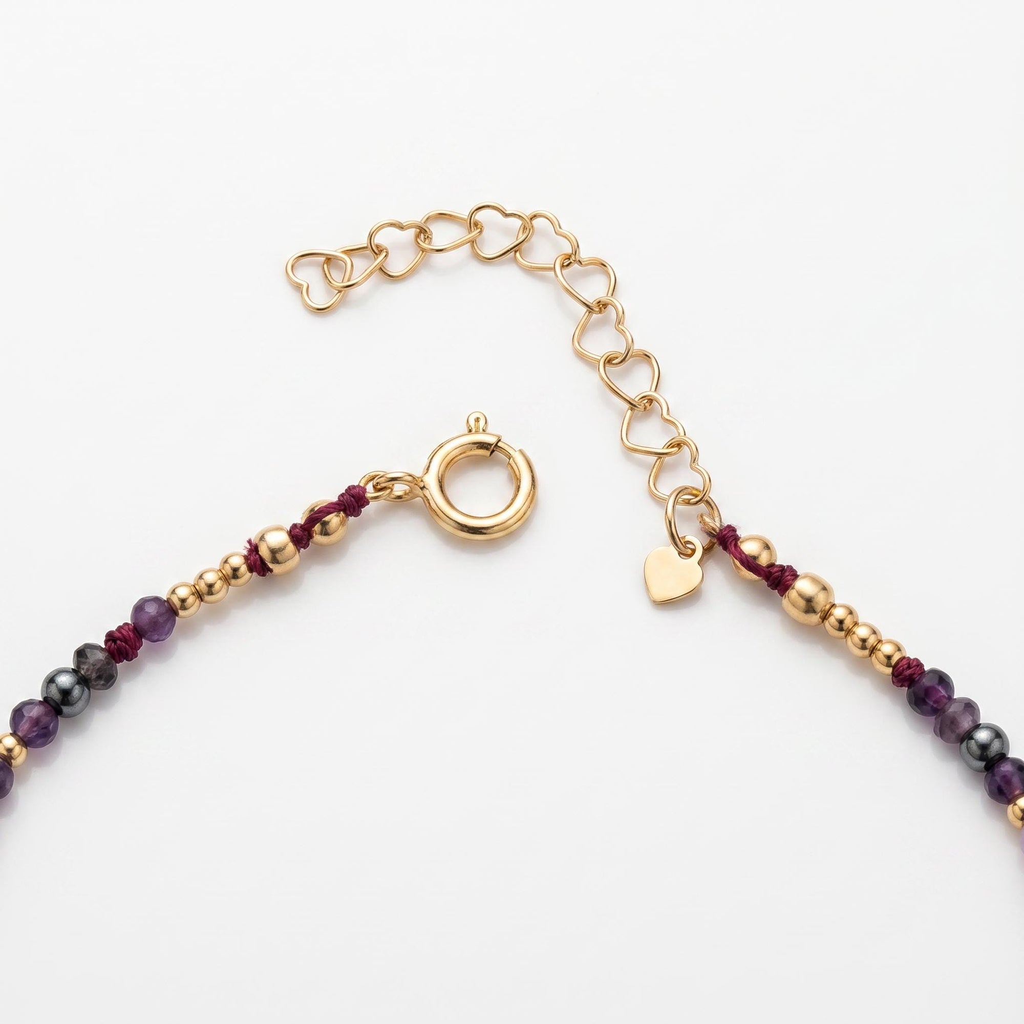 Multi Color Tourmaline Beaded Necklace, Hand Knotted Dark Pink Silk Strand, Gold Filled Clasp and Extender, Colorful Summer Necklace