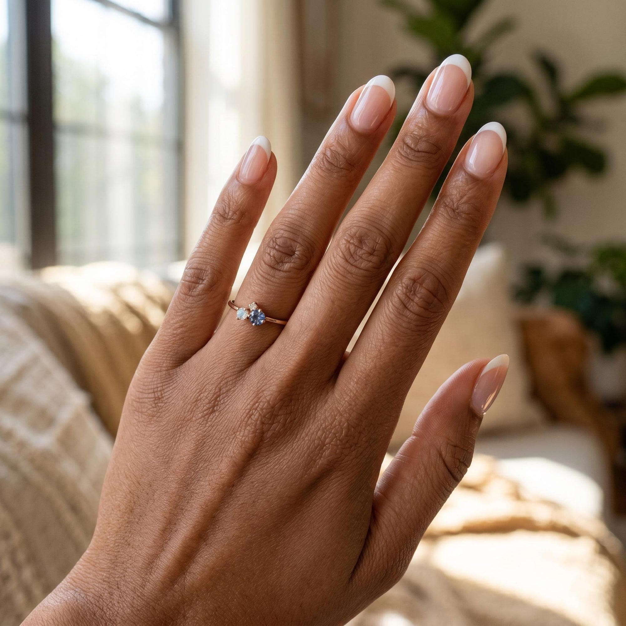 Dainty Aquamarine Opal and Diamond Cluster Ring - Melt'm Jewelry