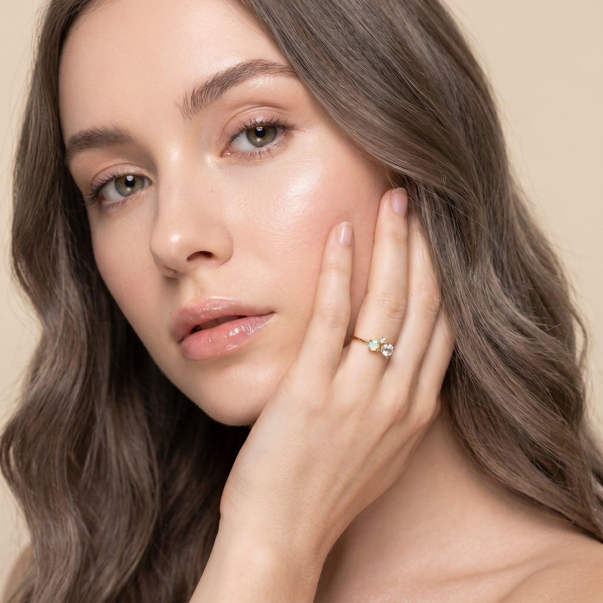 Dainty Aquamarine Opal and Diamond Cluster Ring - Melt'm Jewelry