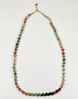 Strawberry Quartz Necklace, Pink Green Ombre Gemstone Beaded Choker, Hand Knotted Silk Gold Filled Necklace, Crystal Gift for Her - Melt'm Jewelry